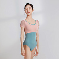 三沙（sansha）舞蹈服女 短袖大圆领连体服芭蕾舞练功服形体服 豆绿/皮粉  XL