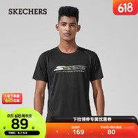 SKECHERS斯凯奇2023春季新款男子速干短袖休闲上衣百搭圆领T恤衫 碳黑/0018 175/92A/L