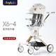 playkids 普洛可 有券的来：普洛可（PLAYKIDS）遛娃神器X6-4可坐可躺睡折叠高景观12轴铝合金减震弹簧suv悬架 白金幸运草