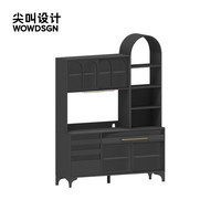 尖叫设计收藏家餐边柜小户型餐厅多功能储物柜北欧现代碗碟杯子收纳陈列柜 抽屉款-无栅格 秘境黑-预售30天