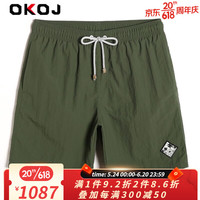 OKOJ品牌2023夏季新款男士沙滩裤潮流速干大码宽松休闲平角泳裤 军绿色 S
