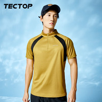 探拓（TECTOP）速干衣男户外半开立领撞色微孔透气快干短袖T恤 男款松木黄XL