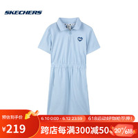 斯凯奇Skechers2023夏季女子时尚甜美针织短袖连衣裙 L223W083-00F5 浅蓝 XL