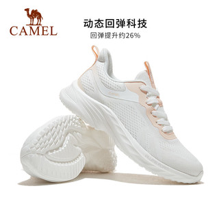 骆驼（CAMEL）运动跑步鞋男2023春夏情侣款轻便回弹大底网布运动鞋 K23S304010，象牙白/粉，女 41