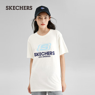 SKECHERS斯凯奇短袖男吸汗透气棉圆领T恤男女同款休闲运动上衣 棉花糖白/0074 160/80A/XS