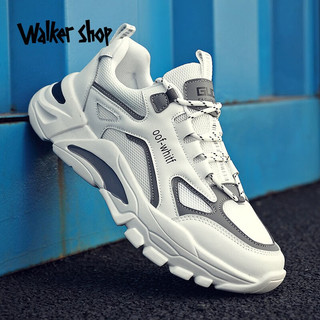 Walker Shop品牌运动鞋男2023新款男鞋夏季透气潮流男士跑步鞋休闲百搭老爹潮 JZA226黑白 38
