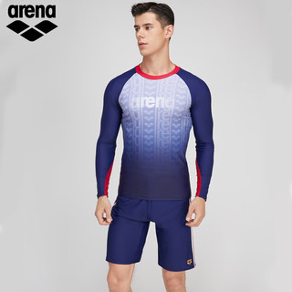 阿瑞娜（arena）2023新款男士游泳衣长袖设计 防晒高弹舒适男泳衣 青色(NVY) M