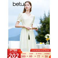 百图 女装夏季新款连衣裙优雅轻国风气质浪漫连衣裙女2303D05 浅杏色