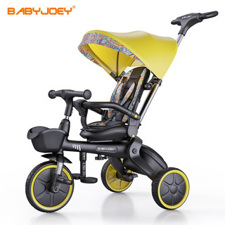 Babyjoey儿童三轮车宝宝幼儿自行车可推可骑1-3岁后推杆脚踏蹬轻便童车 流明黄
