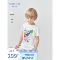 Aimer kids爱慕儿童亲子装男女童棉质T恤儿童套头短袖上衣AK281C352白140