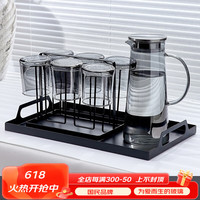 青苹果（QINGPINGGUO）玻璃凉水壶家用耐高温凉白开水杯子防爆大容量装水茶壶套装 烟灰四季壶套装A