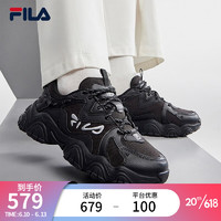 FILA 斐乐猫爪4代老爹鞋2023春季新款女鞋复古休闲鞋运动鞋 黑-BK 38.5