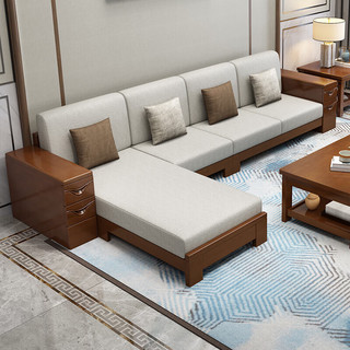 摩高空间 实木沙发客厅中式直排木质橡胶木储物功能大小户型家具  单人位