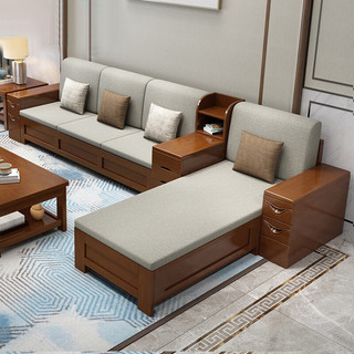 摩高空间 实木沙发客厅中式直排木质橡胶木储物功能大小户型家具  单人位