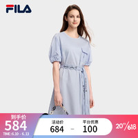 斐乐（FILA）FILA斐乐女子针织连衣裙2023夏季时尚休闲圆领短袖 蔚浅蓝-LB 160/80A/S