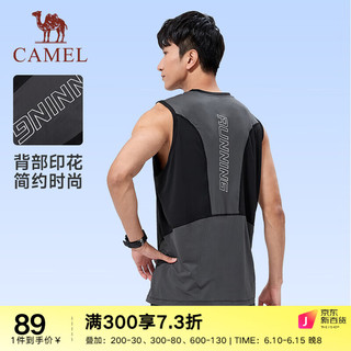 骆驼（CAMEL）男款运动背心 J13BA93021，幻影黑/城堡灰，男 L