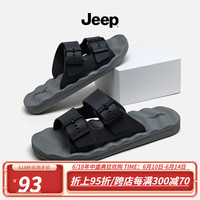 Jeep吉普2023夏季新品外穿防滑个性软底舒适拖鞋男士一字拖浴室凉鞋 深灰色 38