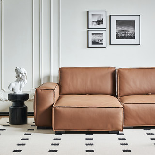 爱依瑞斯法式复古风全真皮沙发小户型沙发靠背调节豆腐块皮沙发12