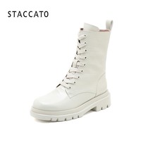 STACCATO 思加图 冬季新款鳄鱼纹马丁靴英伦系带中筒靴女皮靴9YJ26DZ1