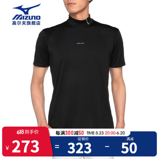 美津浓（MIZUNO）高尔夫服装 男士23新款夏季短袖T恤 golf透气排汗POLO衫 E2MAA008-09 黑色 XXL