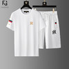 法公运动套装男冰丝短袖T恤男2023夏季新款休闲两件套 D2021白色 XL