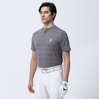 Footjoy高尔夫服装23年新款男士短袖T恤golf小立领夏季短袖条纹男装上衣 岩灰条纹80453 L