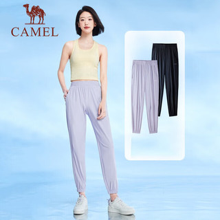 骆驼（CAMEL）小红书款防晒休闲裤男女2023春夏冰丝凉感透气束脚速干长裤 JC22252007，幻影黑，女 XL