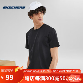 斯凯奇Skechers2023年夏季吸湿速干短袖男针织休闲凉感T恤衫 L223M075-0018 碳黑 L