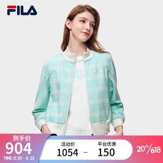 斐乐（FILA）官方女子外套2023春新款时尚休闲宽松满印针织立领上衣 浅崧绿-TQ 175/92A/XL