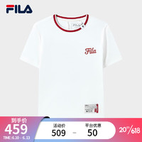 斐乐（FILA） x MIHARA斐乐女子短袖T恤2023春新款时尚休闲宽松撞色领上衣 椰奶白-IV 175/92A/XL