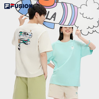 斐乐（FILA） FUSION短袖T恤情侣款时尚宽松运动休闲男女装中性上衣 乳糖色-BG 180/100A/XL