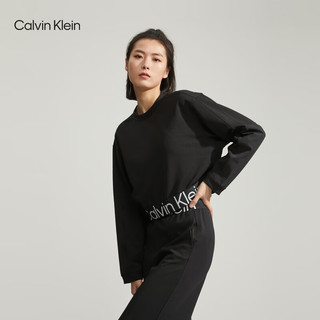 Calvin Klein运动23春季新款女士醒目提花织带落肩斜纹跑步运动卫衣4WS3W303 001-太空黑 S