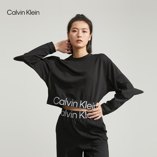 Calvin Klein运动23春季新款女士醒目提花织带落肩斜纹跑步运动卫衣4WS3W303 001-太空黑 S