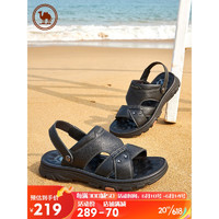 骆驼牌男士凉鞋两穿商务休闲皮凉鞋透气户外沙滩鞋 P13M211011 黑色 42