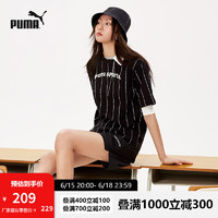 彪马（PUMA）官方 新款女子休闲条纹串标短袖T恤 TEAM AOP 622576 黑色-01 M(160/84A)