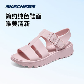 斯凯奇丨Skechers夏季女款轻质纯色休闲时尚凉鞋简约舒适增高软弹