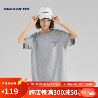 斯凯奇Skechers超市系列2023情侣款速干T恤衫凉感印花圆领透气短袖 L223U057-004F 中花灰 M