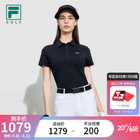 斐乐（FILA）官方女子针织短袖POLO衫2023夏新高尔夫运动泡泡布上衣 深黑-BK 175/92A/XL