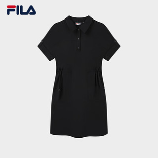 FILA 斐乐 官方女子梭织连衣裙2023夏季衬衫领宽松休闲连身裙