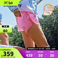 Saucony索康尼女子梭织短裤23春夏新品运动短裤跑步短裤女 轻薄三件套 荧光淡粉 L（170/76A）