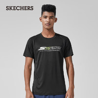 SKECHERS斯凯奇2023春季新款男子速干短袖休闲上衣百搭圆领T恤衫 碳黑/0018 180/96A/XL