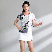 谛汐羽毛球乒乓球服套装男女款跑步上衣网球服训练服比赛速干运动上衣 1308女款+3902白色 S