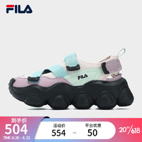 FILA 斐乐 女鞋草莓凉鞋2023夏新款厚底增高玛丽珍运动魔术贴凉拖