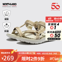 NORTHLAND 诺诗兰 女士抑菌缓震沙滩鞋户外新款户外魔术贴休闲鞋女NVSDT2404S 淡米色-女 36