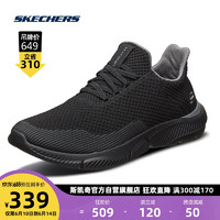 斯凯奇Skechers潮流男鞋透气网鞋一脚蹬运动鞋 全黑色/BBK42.5