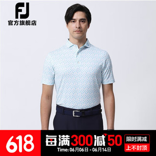 Footjoy新款高尔夫服装FJ新款男士时尚印花百搭舒适透气golf短袖POLO衫 80442白/蓝 L
