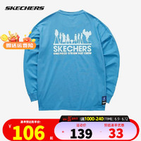 SKECHERS斯凯奇卫衣海贼王联名新款男装套头圆领长袖衫舒适透气休闲上衣 天蓝色/后背印花 M