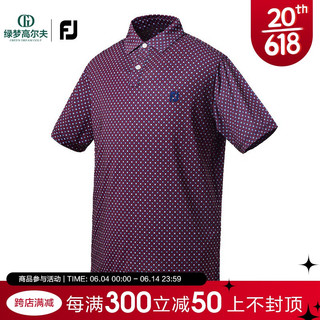 Footjoy高尔夫服装新款男士FJ简约印花设计百搭亲肤golf短袖POLO衫 80431 暗紫印花 L