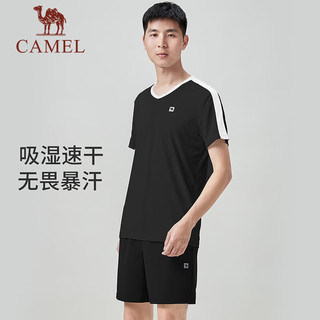 骆驼（CAMEL）羽毛球服套装男运动上衣女速干短裤乒乓球网球专业训练服夏季 幻影黑 M