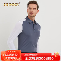 HUNNZ品牌高尔夫服装男装长袖t恤户外运动冰丝上衣春夏弹力高尔夫球衣 灰色 2XL